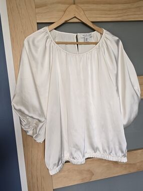 Rachel Zoe Cream Satin Peasant Blouse